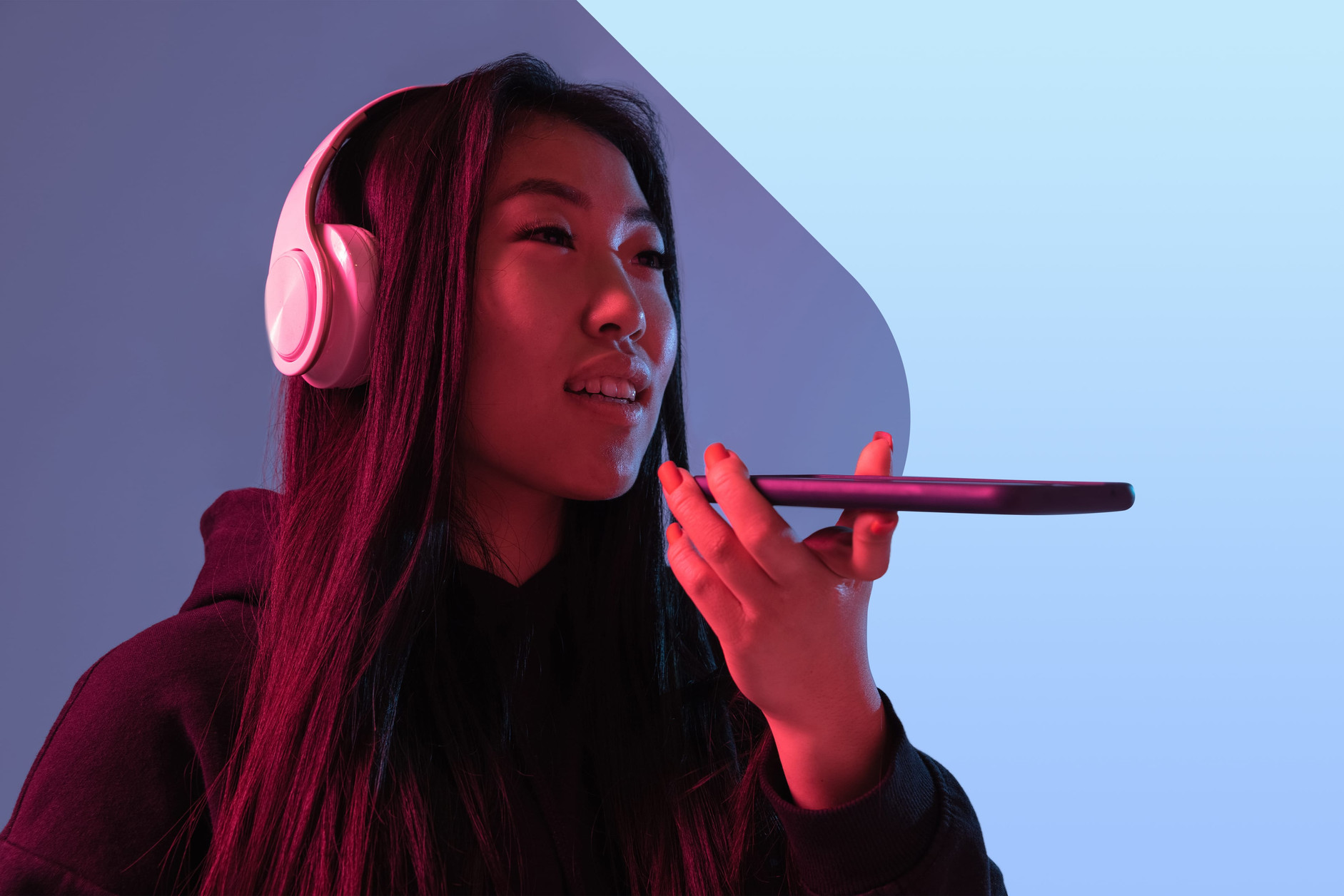 Nurse taking action on her headphones